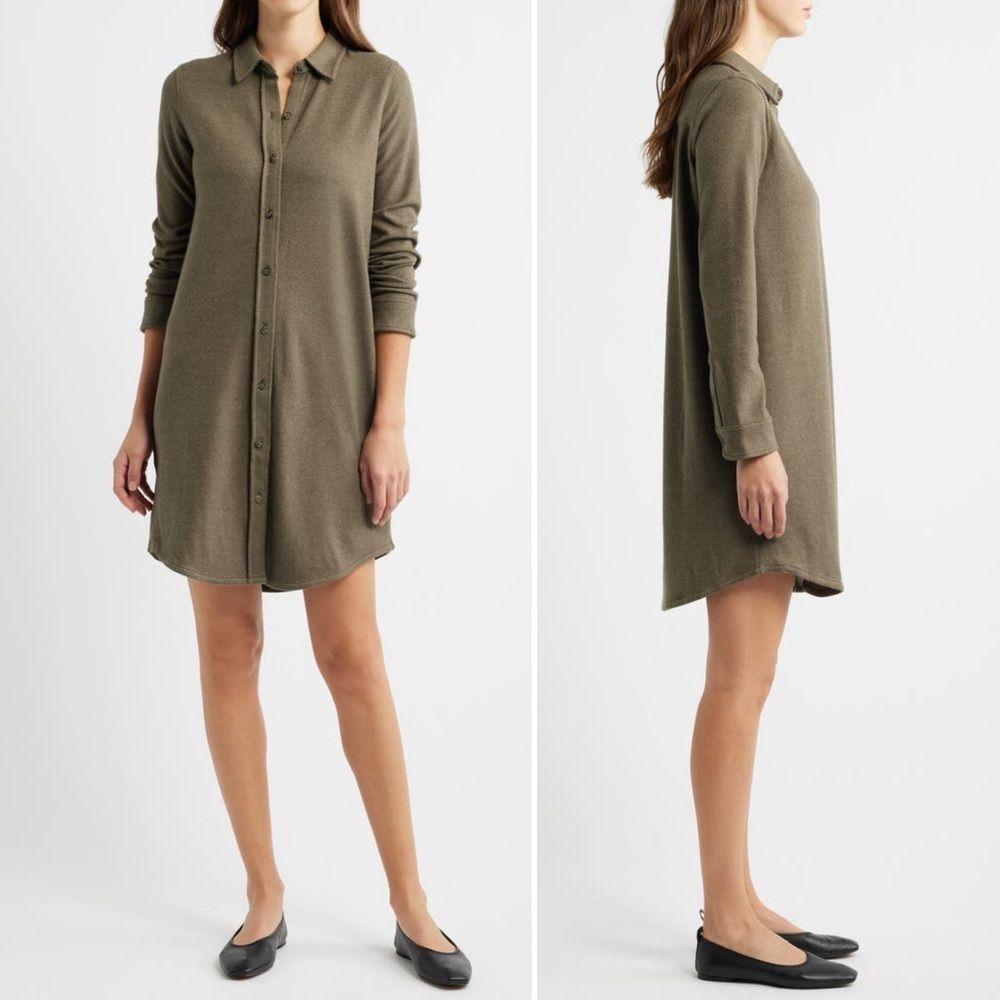 Faherty Legend Sweater Mini Shirtdress Tunic in Olive Melange Flannel Size Large